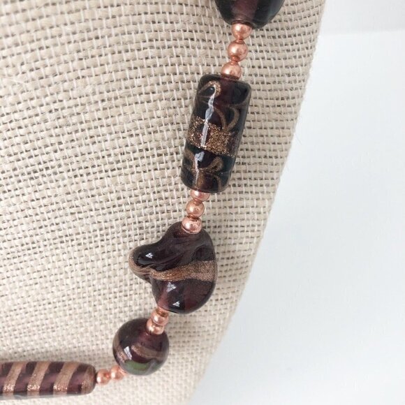 NWT Genuine Murano Glass & Copper Beads Beaded Necklace Purple - Picture 2 of 6